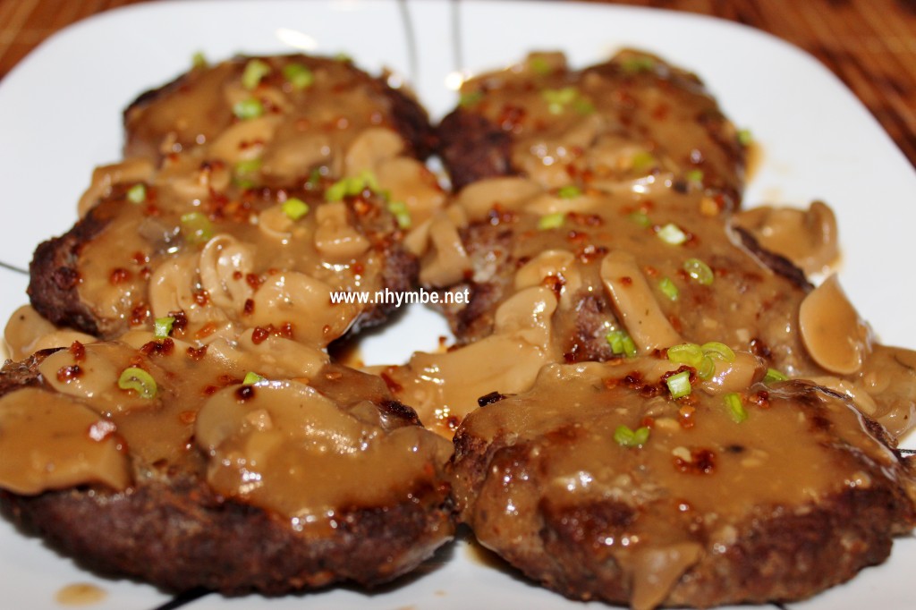 beef burger patties with mushroom gravy